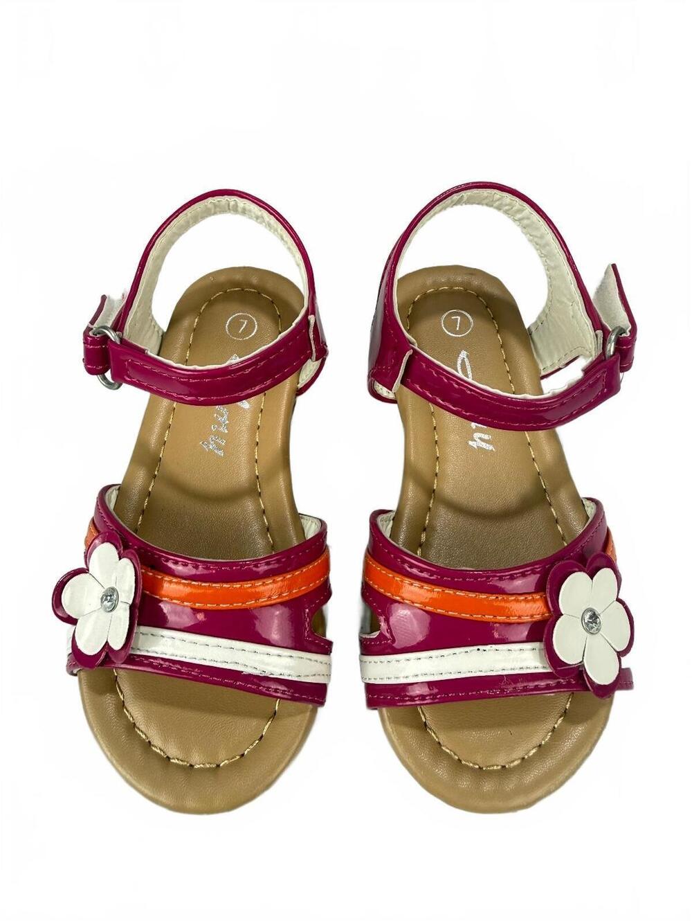 Girls Size 7 Pink Orange White Flower Rhinestone Strappy Sandals Shoes NIB